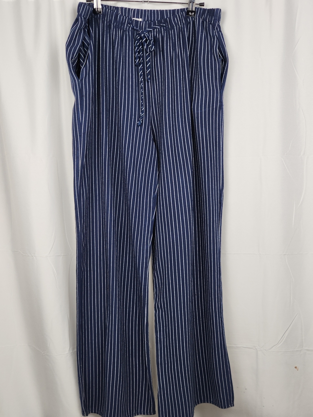 Sienna Sky Navy and White Pinstripe Wide-Leg Drawstring Pants